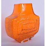 AN ORANGE WHITEFRIARS TV VASE designed by Geoffrey Baxter. 17 cm x 15 cm.