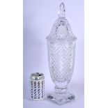 A LARGE FRENCH BACCARAT CUT CRYSTAL GLASS VASE AND COVER of tapering pineapple type form. 41 cm high
