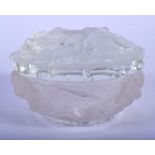AN ART DECO FRENCH LALIQUE GLASS BOX AND COVER decorated with nude figures. 8.5 cm wide.