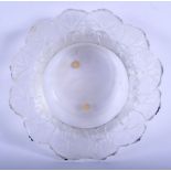 A FRENCH LALIQUE GLASS SCALLOPED BOWL decorated with foliage. 18 cm wide.