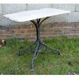 AN EARLY 20TH CENTURY FRENCH WHITE PAINTED GARDEN TABE with iron base. 80 cm x 70 cm.