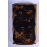 A 19TH CENTURY JAPANESE MEIJI PERIOD BLACK LACQUERED CARD CASE AND COVER decorated with insects. 12