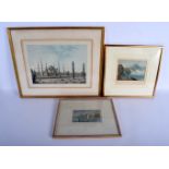 THREE 18TH/19TH CENTURY EUROPEAN ENGRAVINGS including views of a mosque. Largest engraving 38 cm x 2