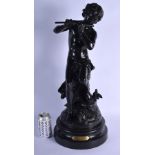 Sylvain Kinsburger (19th Century) Charmeur, Bronze study of a pipe player. 58 cm high.