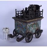 A LARGE 19TH CENTURY JAPANESE MEIJI PERIOD BRONZE CHAMPLEVE CARRIAGE decorated with buddhistic figur