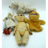 A collection of vintage soft toys and teddys Deans rag book, etc 34cm (4).