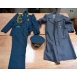 A Russian military dress uniform with a medal together with a Great coat. (4)