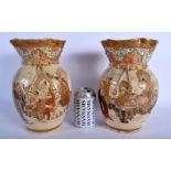 A LARGE PAIR OF 19TH CENTURY JAPANESE MEIJI PERIOD SATSUMA VASES of crimped form, painted with immor