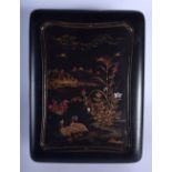 A 19TH CENTURY JAPANESE MEIJI PERIOD BLACK LACQUER BOX AND COVER with fitted interior 26 cm x 21 cm.