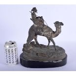 A 19TH CENTURY CONTINENTAL SILVER PLATED BRONZE CAMEL modelled upon a base. Figure 27 cm x 16 cm.
