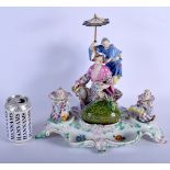 A RARE MID 19TH CENTURY MEISSEN FIGURAL INKSTAND modelled by Eberlein, comprising an elaborate rococ