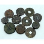 Three Chinese tokens and a collection of Indogreek and Indian coins