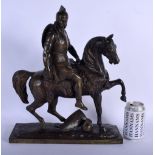 French School (19th Century) Bronze, R Clovis, French King, modelled upon horseback. 40 cm x 32 cm.