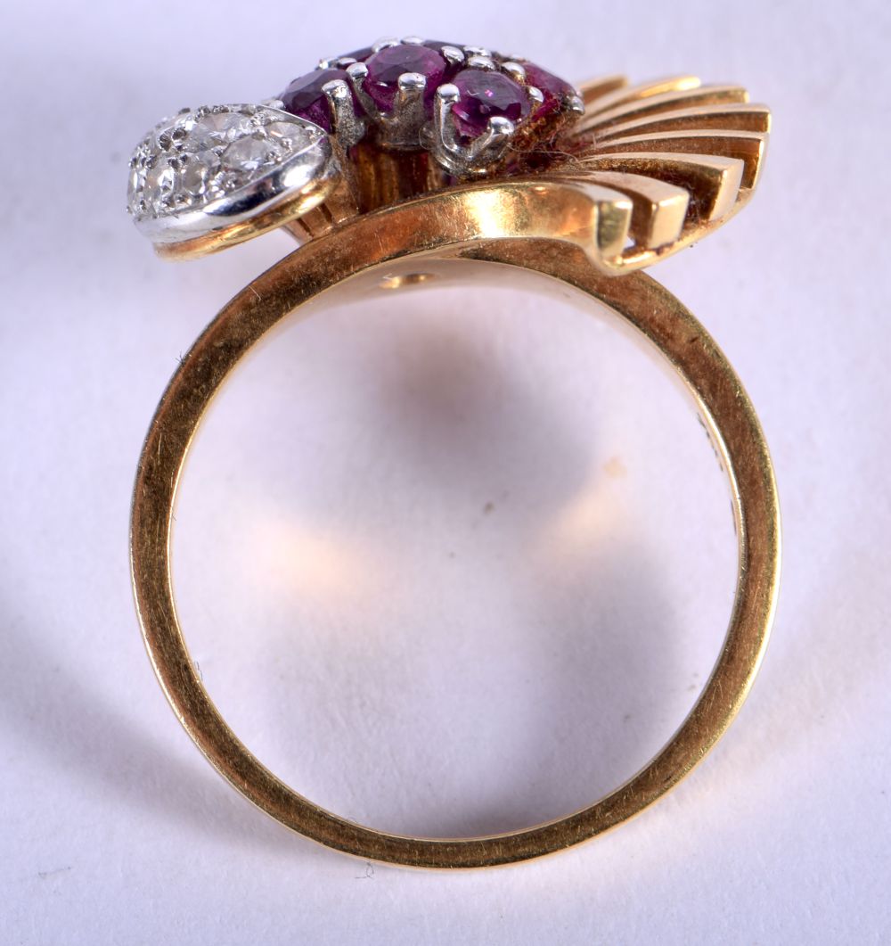 AN 18CT GOLD DIAMOND AND RUBY RING. 8 grams. N. - Image 2 of 3