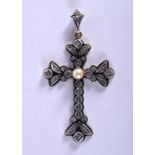 AN ANTIQUE PEARL GEM SET CRUCIFIX. 6 grams. 5 cm x 2.5 cm.