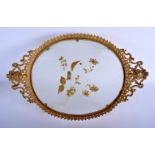 A LARGE 19TH CENTURY FRENCH ORMOLU AND CLEAR GLASS TRAY decorated with gilt foliage. 48 cm x 30 cm.
