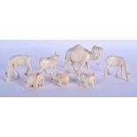 SEVEN EARLY 20TH CENTURY CONTINENTAL CARVED IVORY ANIMALS. Largest 9 cm x 7 cm. (7)