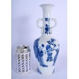 A CHINESE BLUE AND WHITE PORCELAIN TWIN HANDLED VASE probably 19th century, painted with figures and