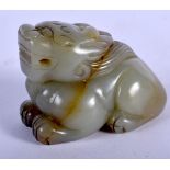A CHINESE GREEN JADE CARVED FIGURE OF A BEAST 20th Century. 6 cm x 4 cm.