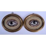 AN UNUSUAL PAIR OF 19TH CENTURY REVERSE PAINTED GLASS EYES Antiquity style. Each eye 6 cm x 8 cm.