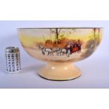 A LARGE ROYAL DOULTON SERIES WARE TYPE PEDESTAL FRUIT BOWL decorated with coaching scenes. 20 cm x 2