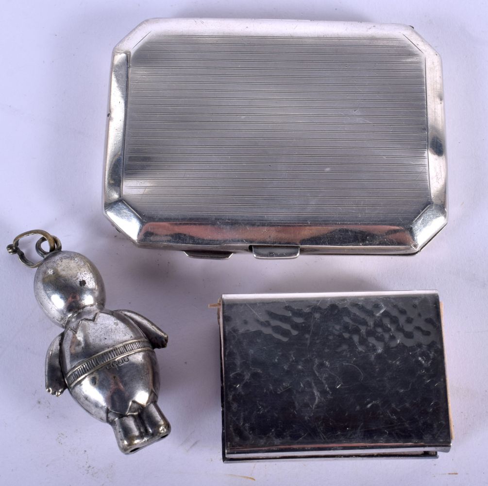 AN ART DECO SILVER CIGARETTE CASE together with a silver matchbox holder etc. Birmingham 1918. 144 g - Image 2 of 3
