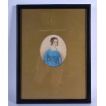 English School (19th Century) Watercolour, Female in blue. Image 9.5 cm x 7.5 cm.