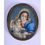 A 19TH CENTURY EUROPEAN PAINTED IVORY MINIATURE OF A MOTHER AND CHILD. 6.5 cm x 4 cm.