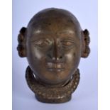 AN 18TH/19TH CENTURY HINDU BRONZE BUDDHISTIC HEAD OF A MALE modelled in a necklace. 13 cm x 7 cm.