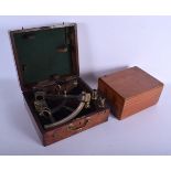 AN ANTIQUE ROBERT YOUNG & SON SEXTANT together with a pine instrument box. Largest 27 cm x 24 cm (2)