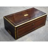 A FINE AND LARGE ANTIQUE CAMPAIGN TRAVELLING WRITING BOX with material slope and fitted interior. 61