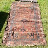 THREE ANTIQUE MIDDLE EASTERN RUGS. Largest 205 cm x 130 cm. (3)