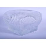 A LARGE FRENCH LALIQUE GLASS BOWL decorated with fan shaped motifs. 20 cm x 12 cm.