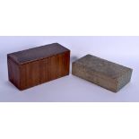 AN ART DECO SHAGREEN CIGARETTE BOX together with another mahogany box. Largest 16 cm x 8 cm. 92)