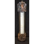 AN ANTIQUE CHINESE CASED HONGMU BAROMETER retailed by Negretti & Zambra. 49 cm high.