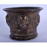 A 17TH/18TH CENTURY EUROPEAN BRONZE MORTAR possibly Dutch or Italian, decorated with lion mask heads