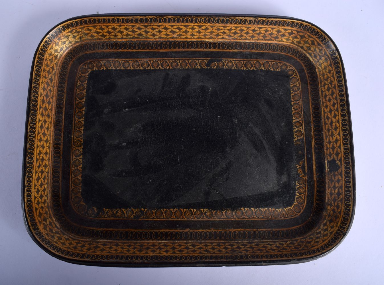 A VICTORIAN PAPIER MACHE BOOK FORM STORAGE BOX AND COVER together with a lacquer tray & a square for - Bild 3 aus 5