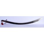 AN ANTIQUE LEATHER HANDLED STEEL SWORD. 100 cm long.