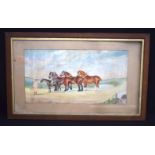 A large framed Victorian watercolour of horses 38 x 73cm .