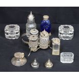 A small collection of glass ink wells,bottles cruets etc 14cm (Qty)