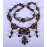 A 19TH CENTURY AUSTRO HUNGARIAN SILVER ENAMEL AND AMETHYST NECKLACE. 51 grams. 42 cm long.