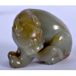 A CHINESE GREEN JADE CARVED FIGURE OF A BEAST 20th Century. 6 cm x 4 cm.