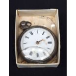 AN ANTIQUE SILVER POCKET WATCH. 5 cm diameter,