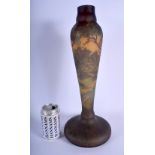 A LARGE EUROPEAN GALLE STYLE CAMEO GLASS VASE LAMP BASE decorated with romantic landscapes. 44.5 cm
