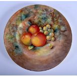 Royal Worcester plate painted with apples and grapes by J. Cook, signed, black mark. 27cm diameter