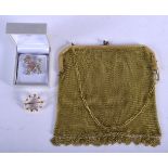 AN EDWARDIAN GOLD AND PEARL BROOCH together with a brooch and purse. Gold 3 grams. (3)