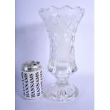 A LARGE EARLY 20TH CENTURY ENGLISH CUT CRYSTAL GLASS GOBLET VASE engraved with Autumn. 28 cm high.