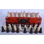 A CHINESE CARVED BONE CHESS SET 20th Century. (qty)