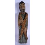 A 17TH/18TH CENTURY NORTHERN EUROPEAN POLYCHROMED WOOD FIGURE OF SAINT ANDREW modelled in blue robes