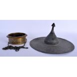 TWO 19TH CENTURY MIDDLE EASTERN ISLAMIC METAL WARES. Largest 22 cm wide. (2)